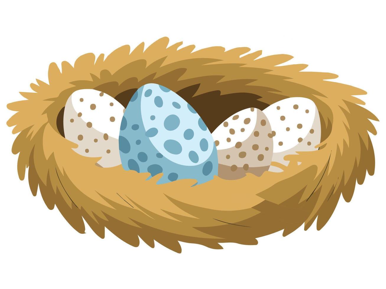Bird nest and eggs in a cartoon forest scene vector