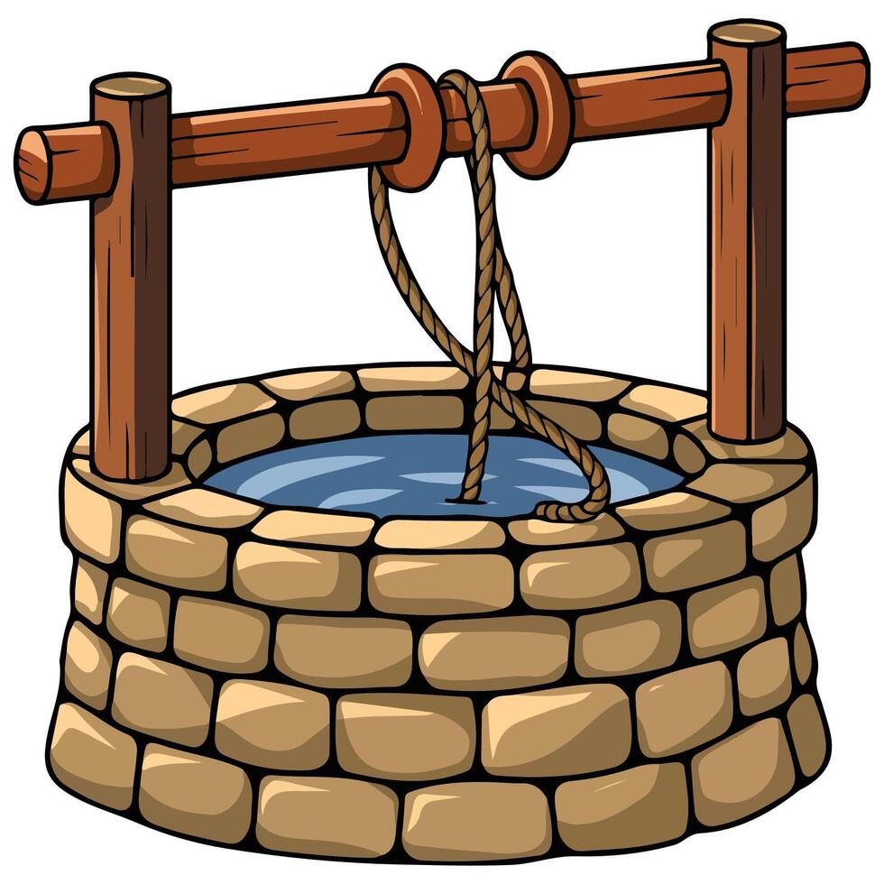 Old village well with wooden mechanism vector