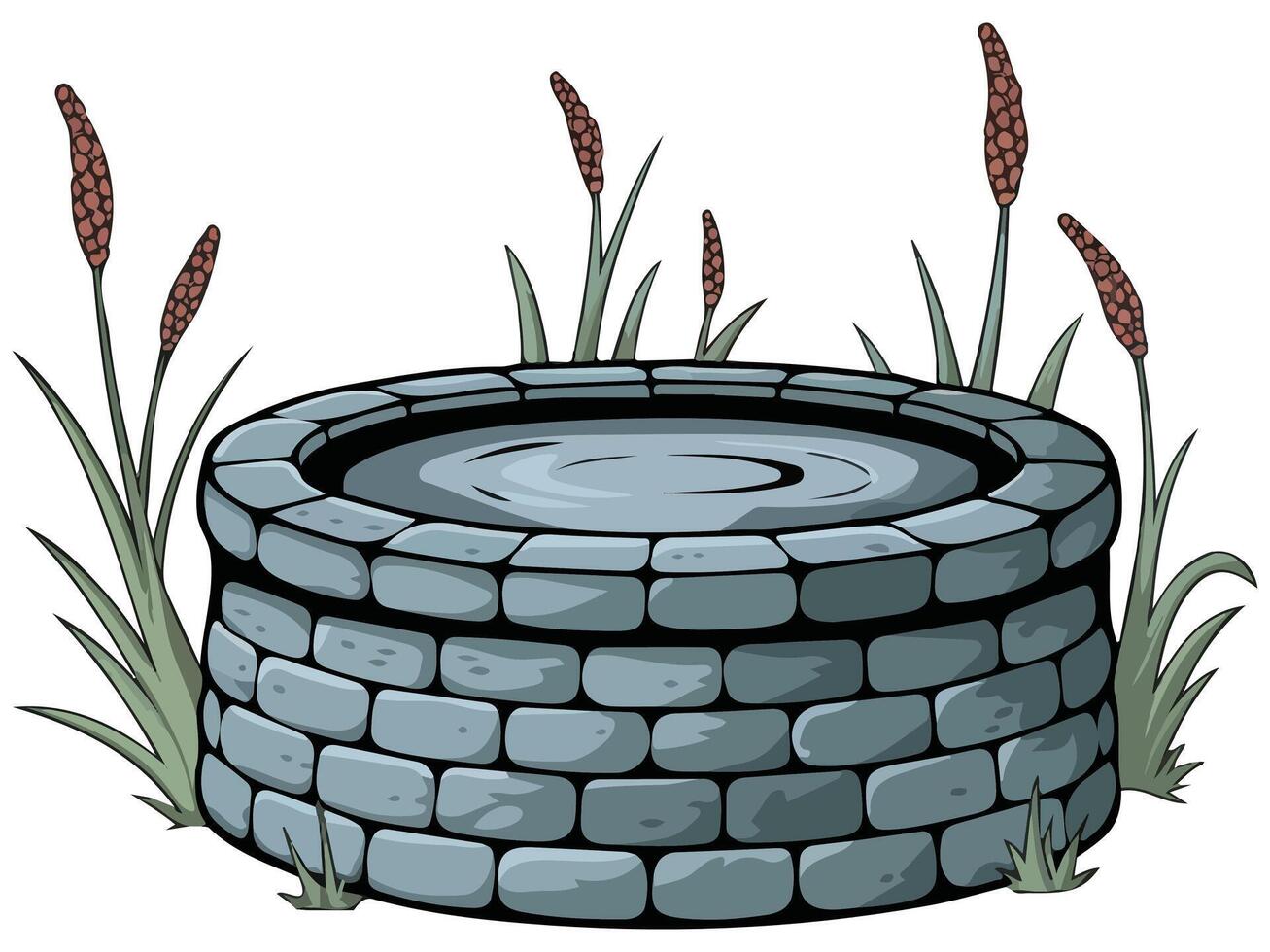 Small lake with reeds and sedge illustration vector