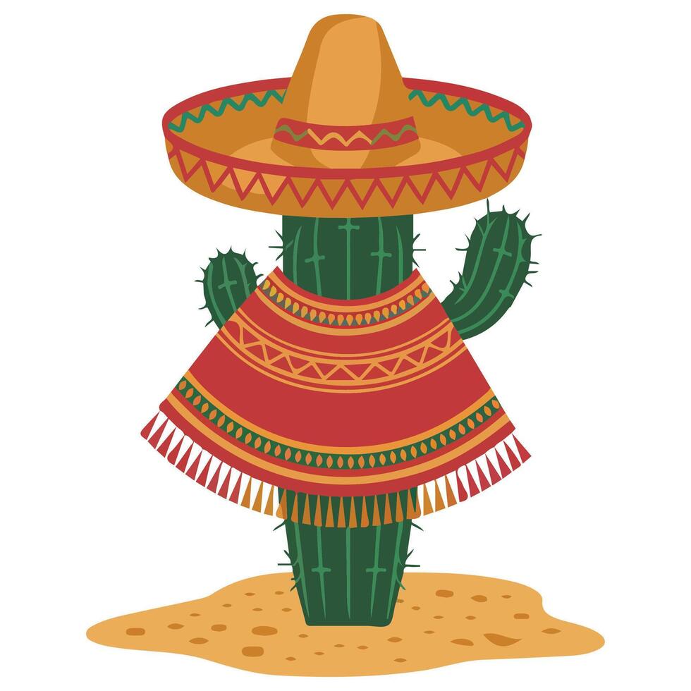 Cactus wearing a Mexican sombrero vector