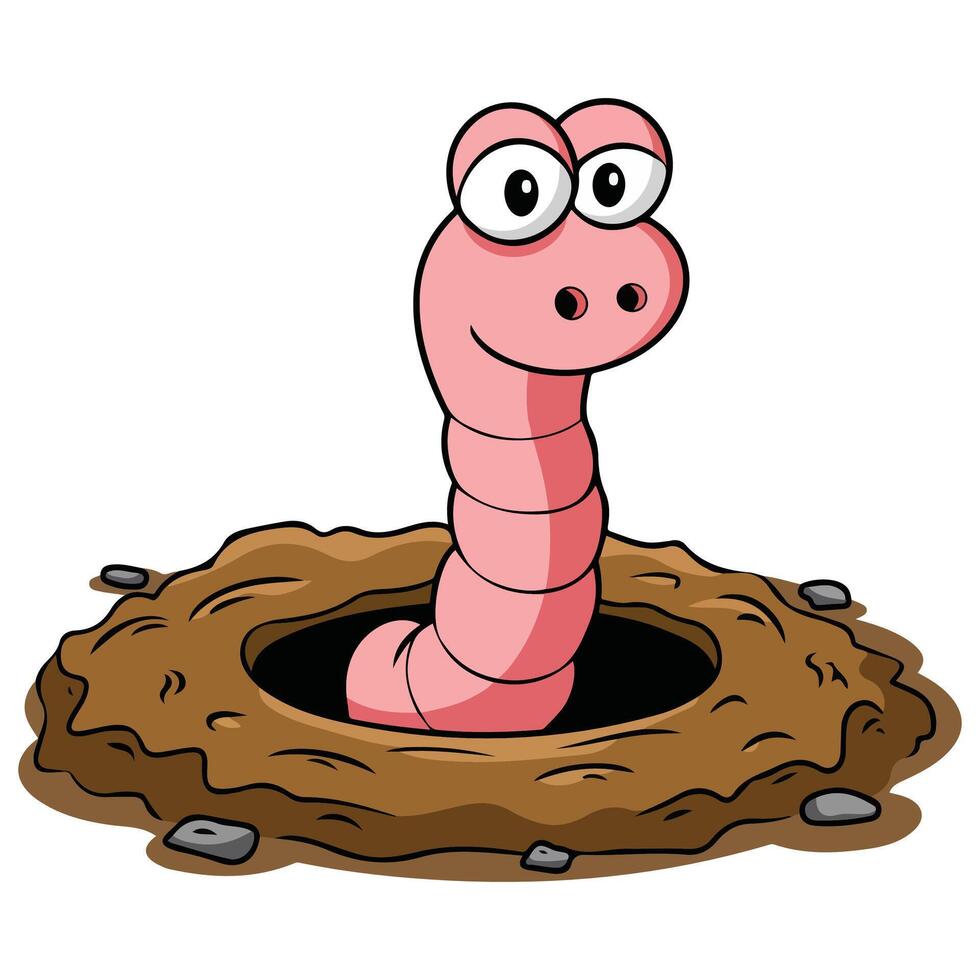 Cute worm peeking out of a hole vector