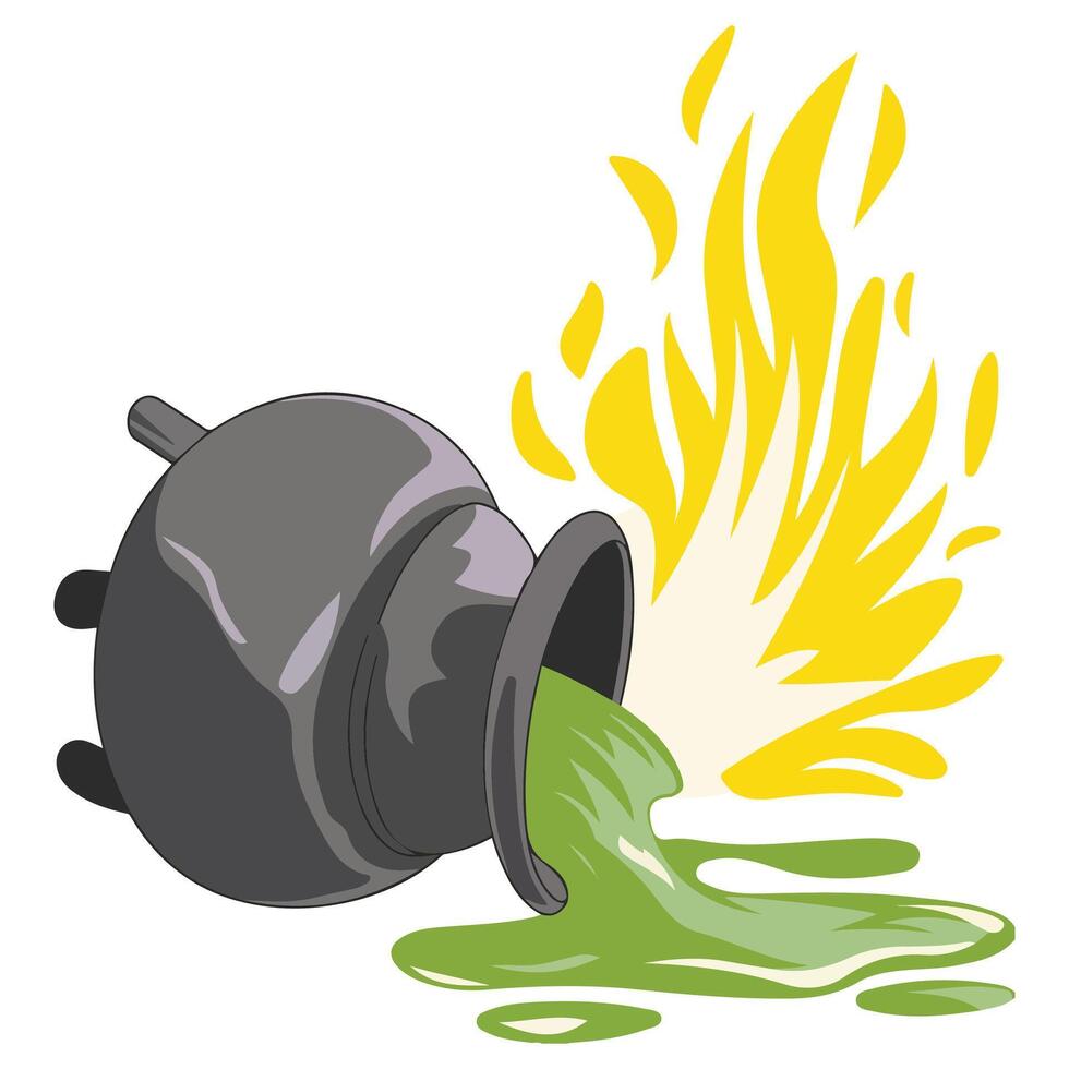 Spilled magic potion with green smoke vector