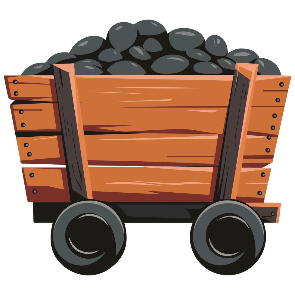 Cartoon coal mining icon with full cart vector
