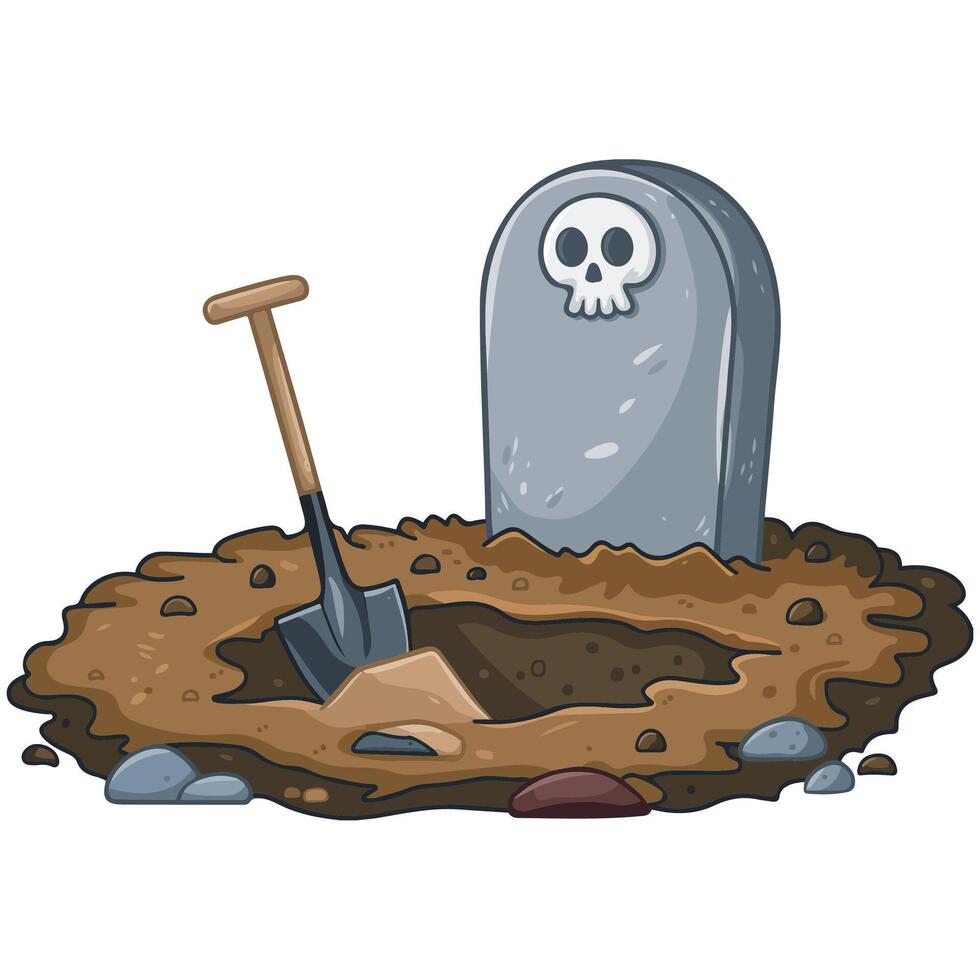 Grave with tombstone and shovel vector