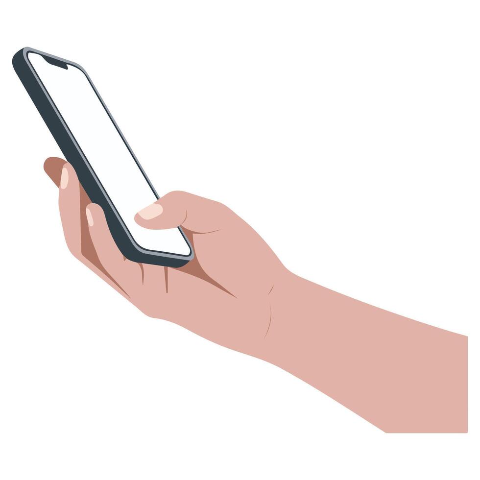 Hand holding phone on orange background vector