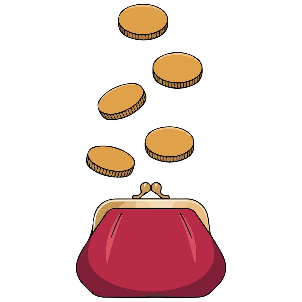 Golden coins falling in purse vector