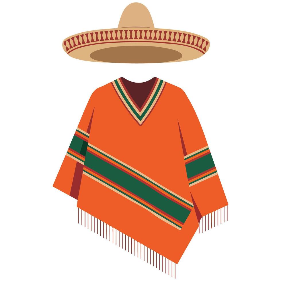 Mexican poncho and hat vector