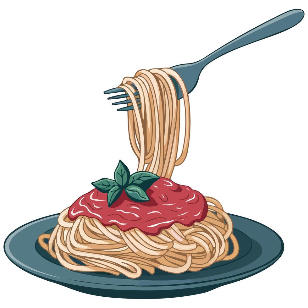 Spaghetti with fork vector