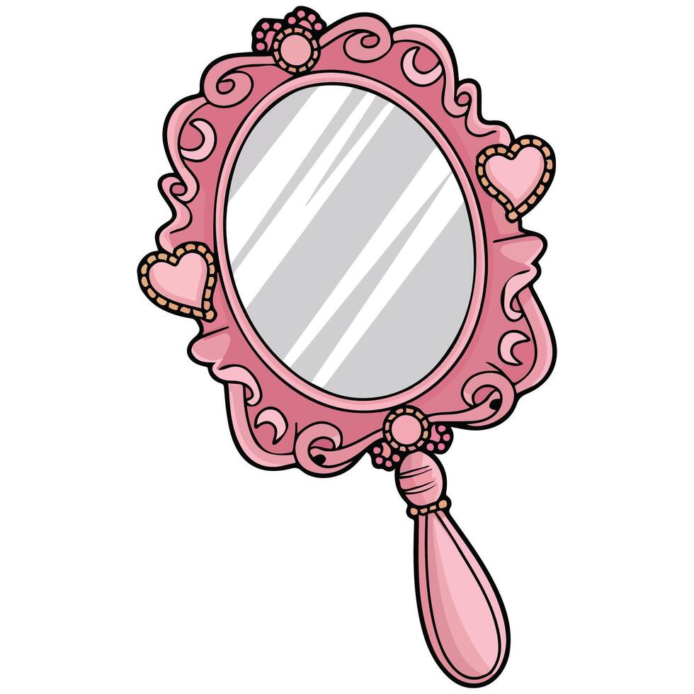 Vintage pink hand mirror vector