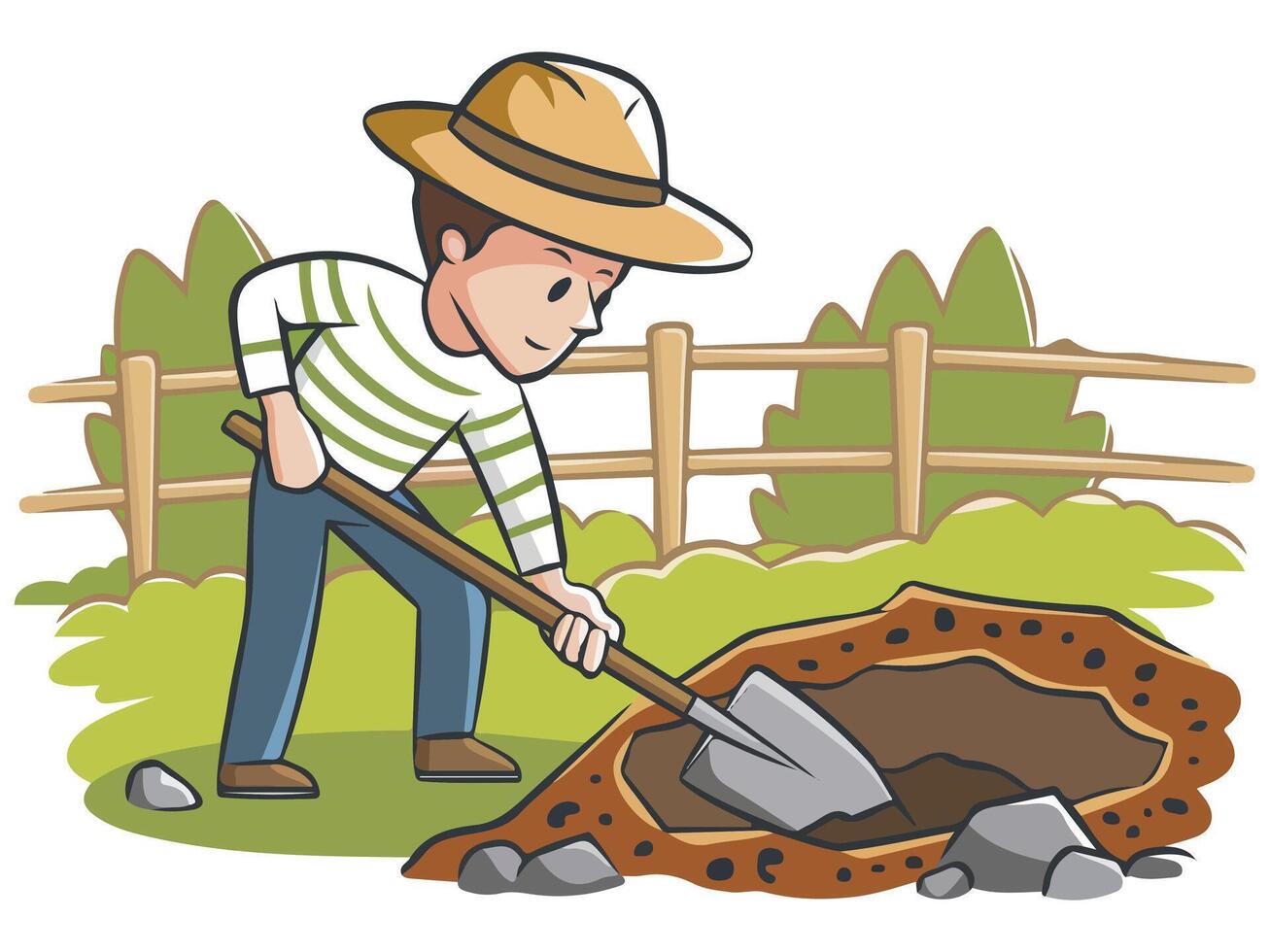 Farmer digging hole vector