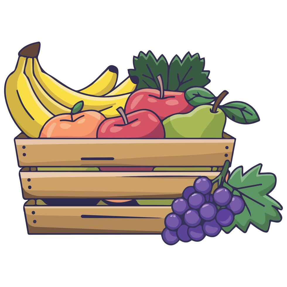 Fruits in wooden crates vector