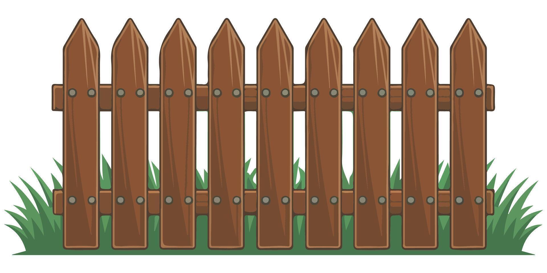Wooden fence with grass vector
