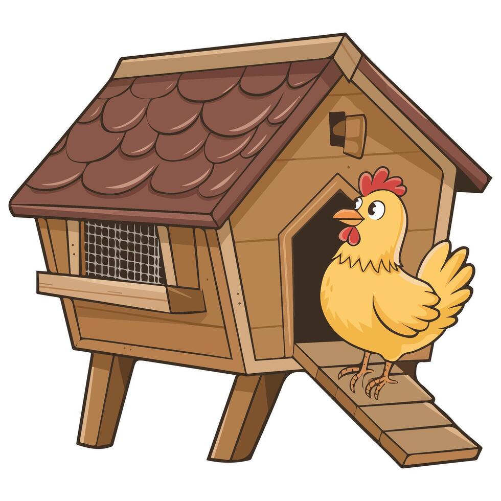 Chicken coop and hen vector