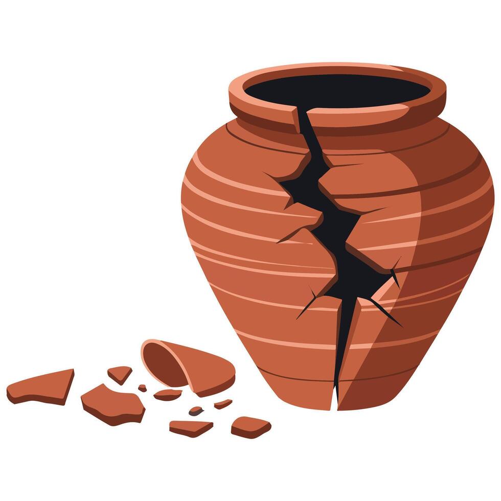 Broken earthen jar vector