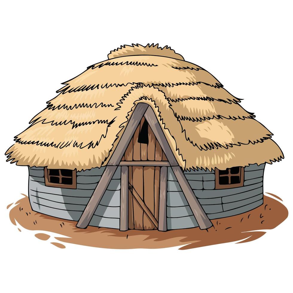 Straw hut on white background vector