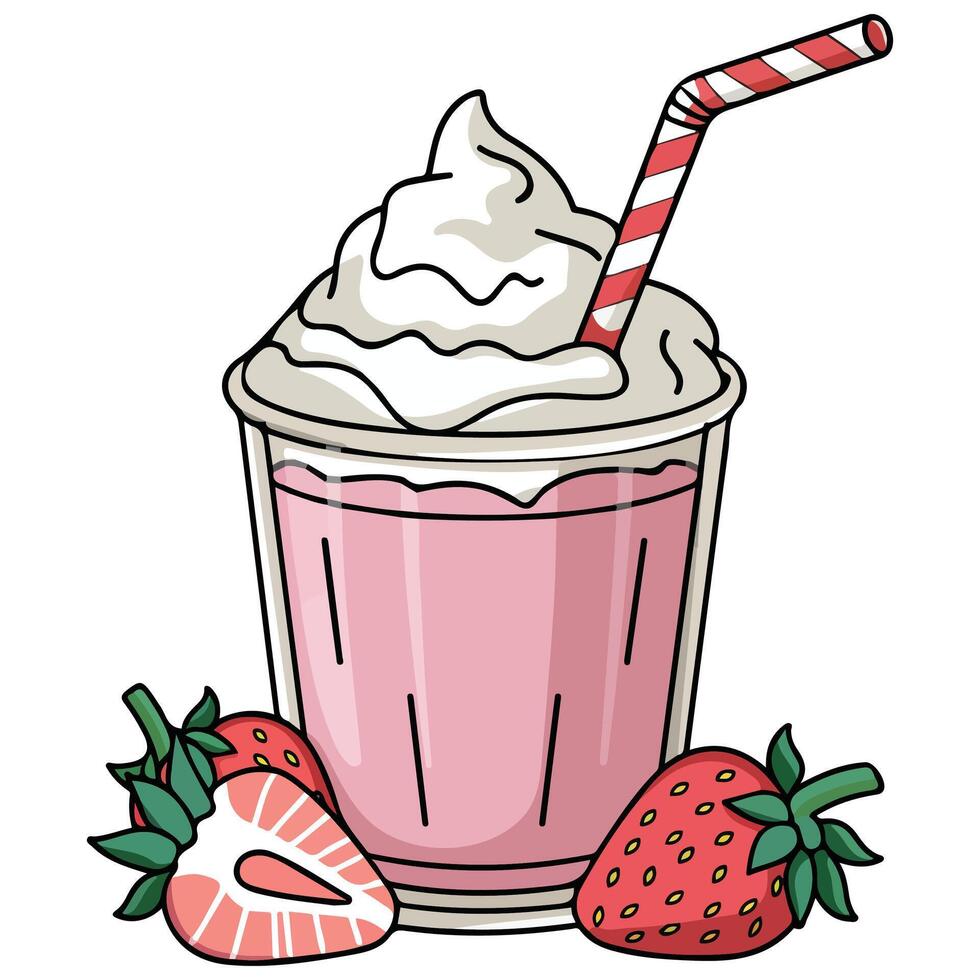 Strawberry milkshake illustration on white background vector