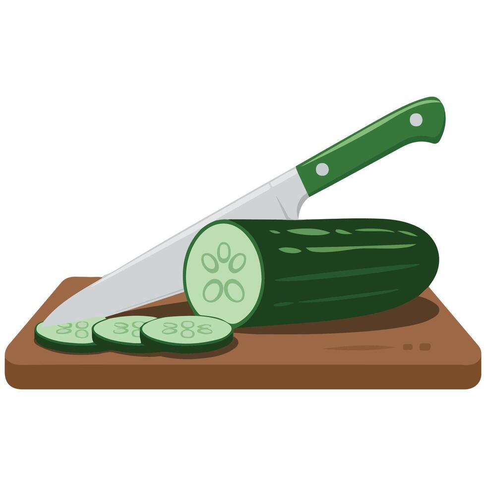 Slicing cucumber on white background vector