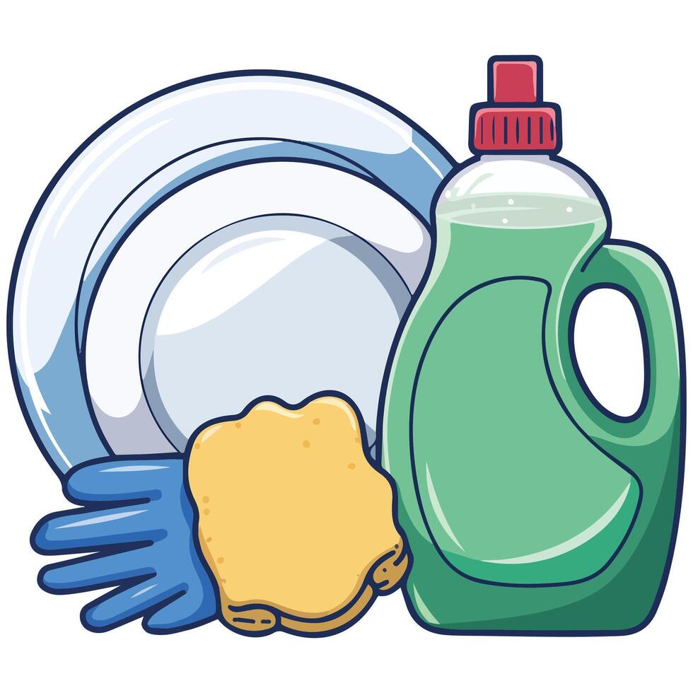 Dish washing set vector