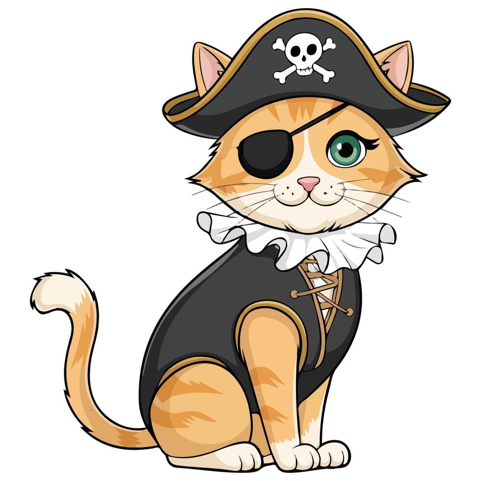 Cat in pirate costume vector