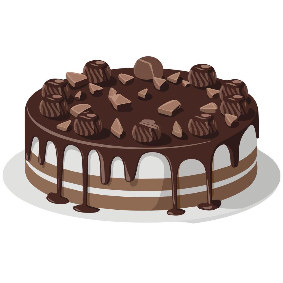 Chocolate cake on white background vector