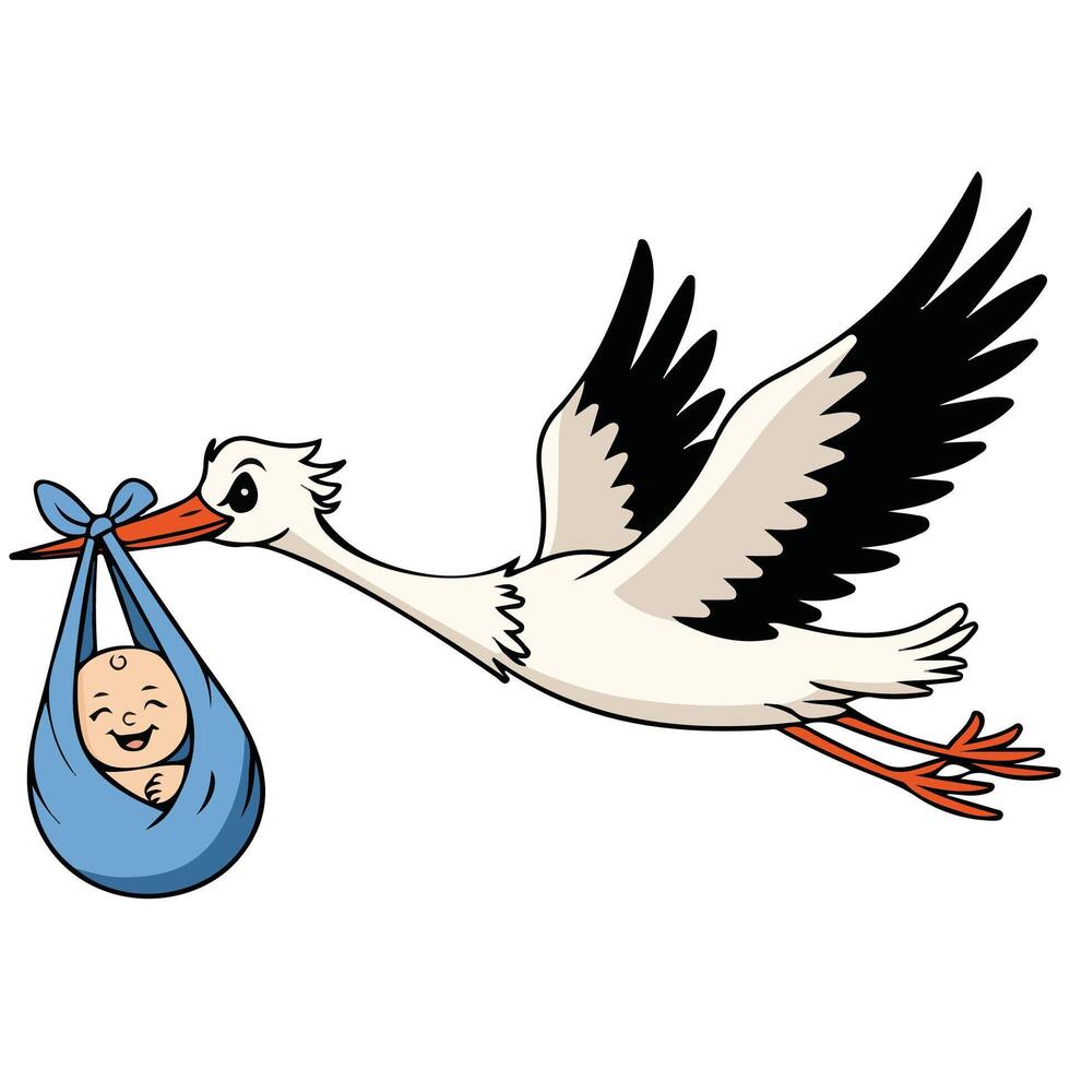 Stork with baby boy vector
