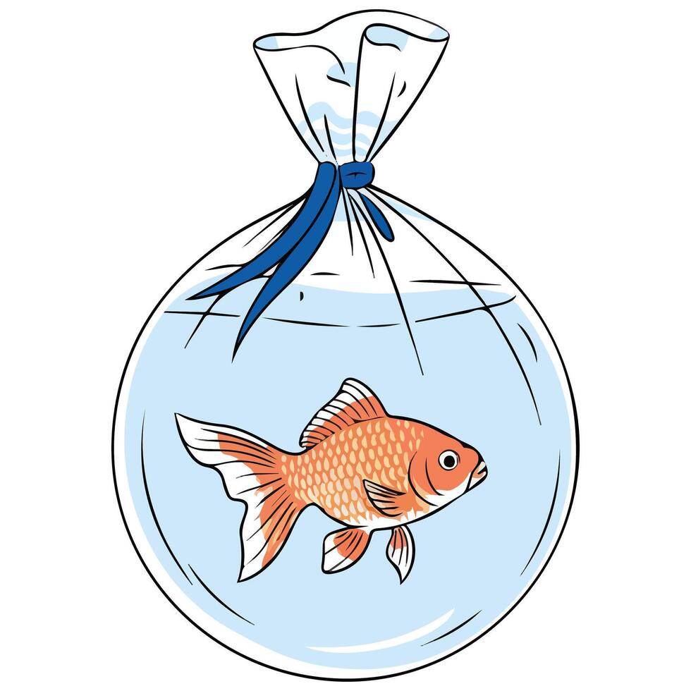 Goldfish in plastic bag on white background vector