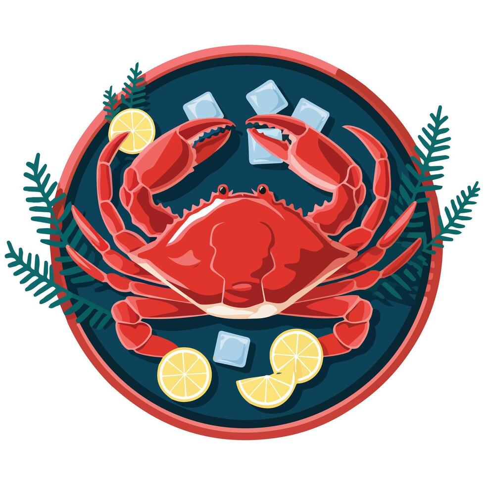 Crab on bamboo basket vector