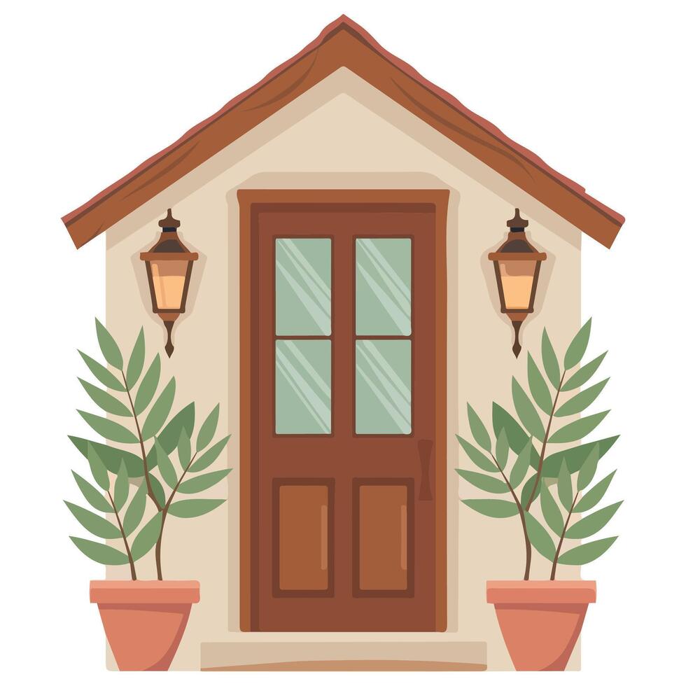 Front door with plants vector