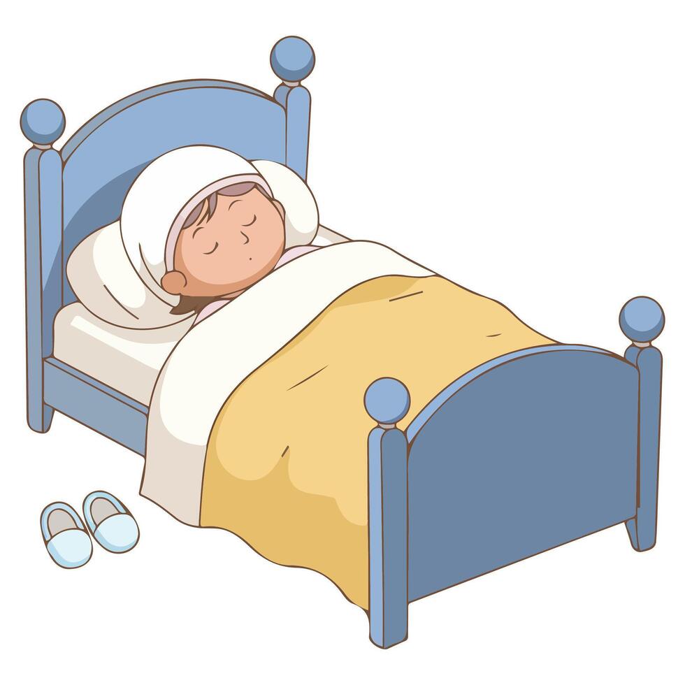 Boy sleeping in bed vector