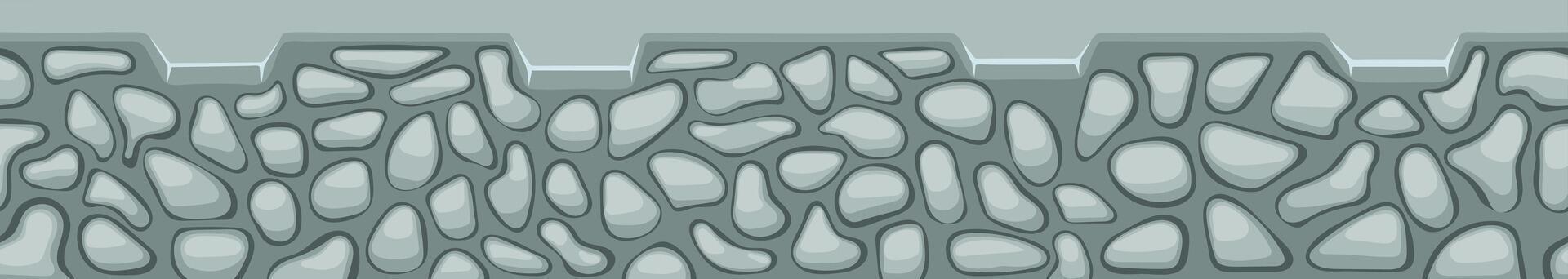 Seamless ground texture showing a cartoon dirt clay archeology soil layer with buried stones and grass for landscape elements in illustration vector