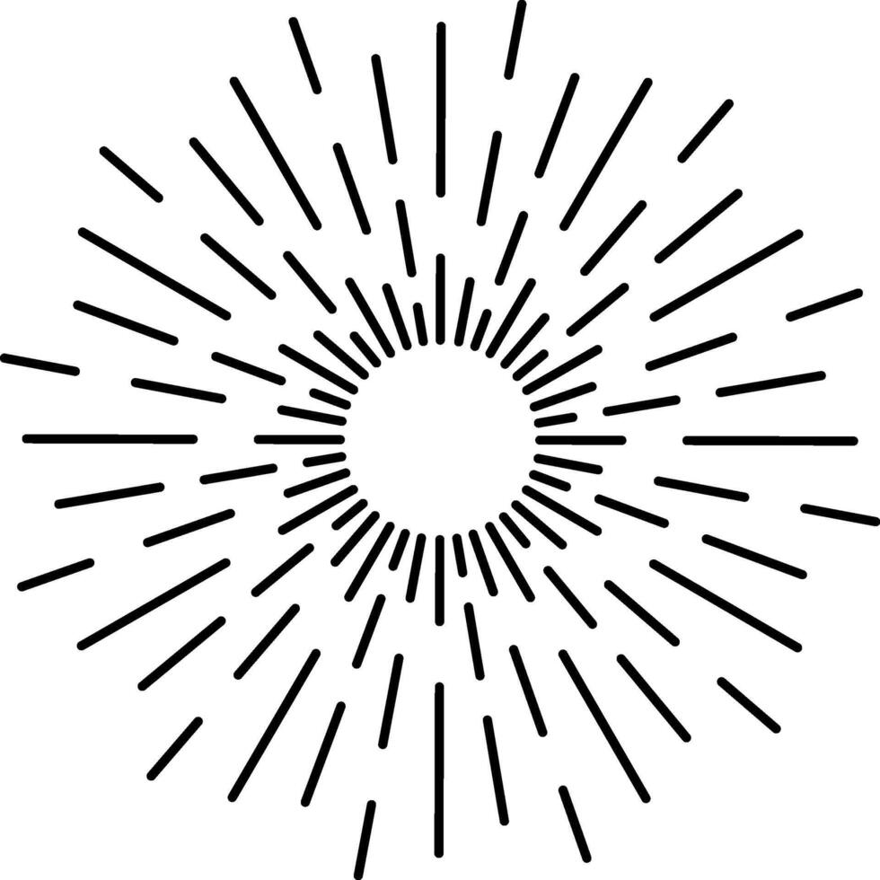 Minimalist illustration featuring radiating lines emanating from a central circle, creating a dynamic sunburst or starburst effect, ideal for vintage or retro designs vector