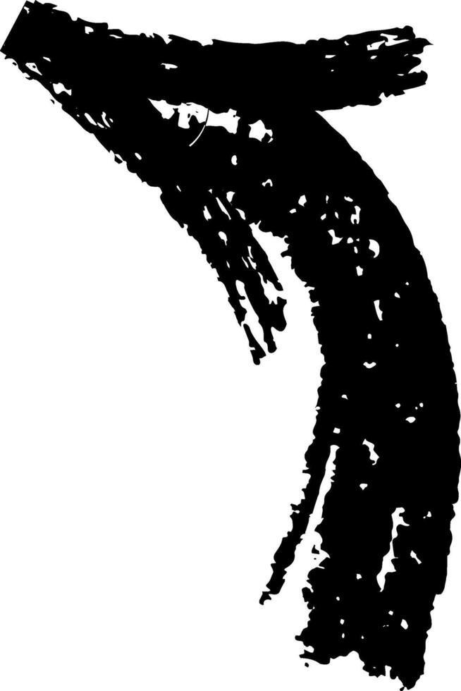 Black grunge arrow pointing down left, crafted with chalk or charcoal on a chalkboard, featuring a textured, artistic style against a clean white background vector