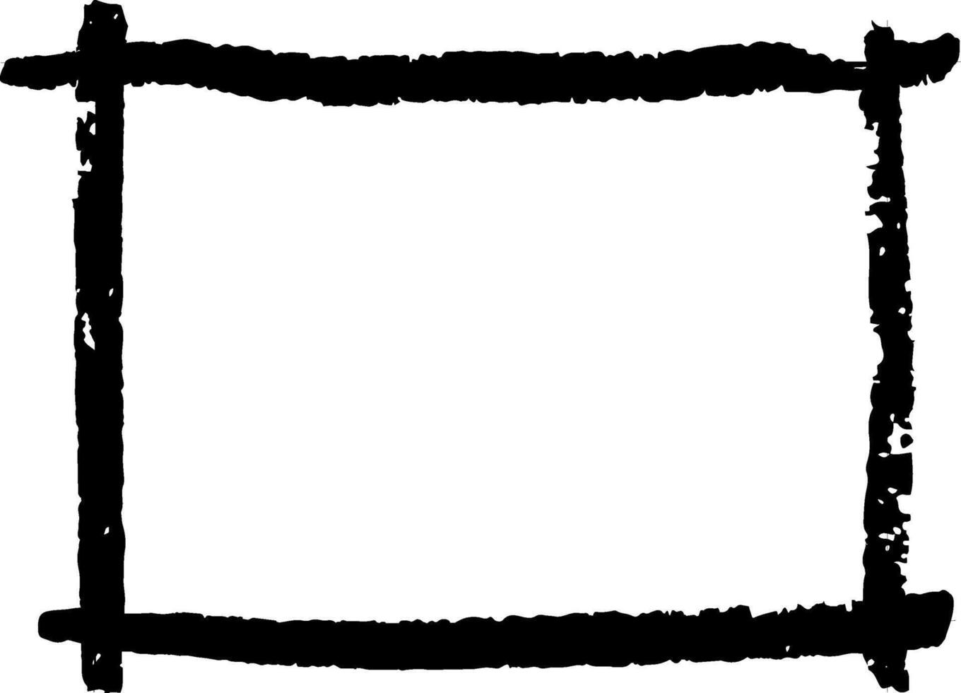 Thick black grunge frame with rounded corners is framing empty white copy space, hand drawn graphic element is isolated on white background vector