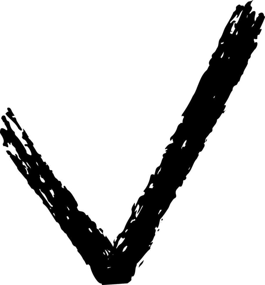 Black grunge check mark confirms successful completion of task, goal achievement, approval, agreement, or positive action, isolated on white background vector