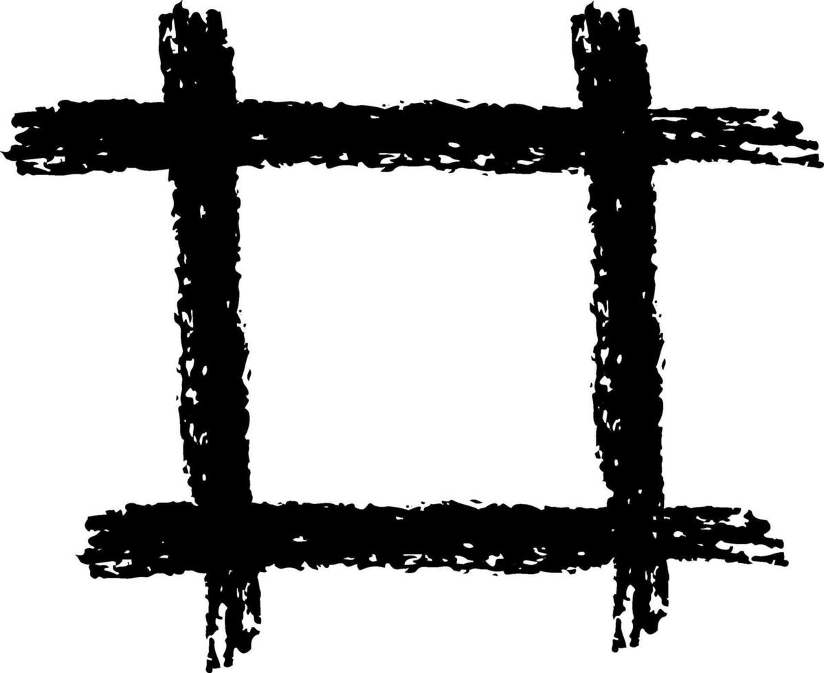 Black crayon strokes creating a cross inside a square shape, dividing it into four sections, forming a simple yet striking graphical element vector