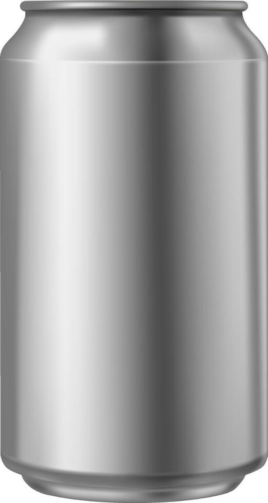 Photorealistic metallic aluminum beverage can mockup visualizing a product packaging, ideal for showcasing designs and branding on a sleek and modern container, isolated on white background vector