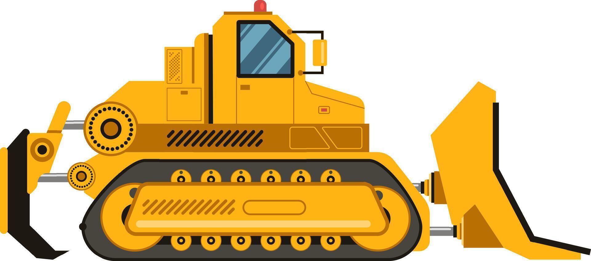Yellow bulldozer pushing dirt and debris across a construction site, expertly performing earthmoving tasks with its powerful blade and sturdy tracked wheels, reshaping the landscape vector