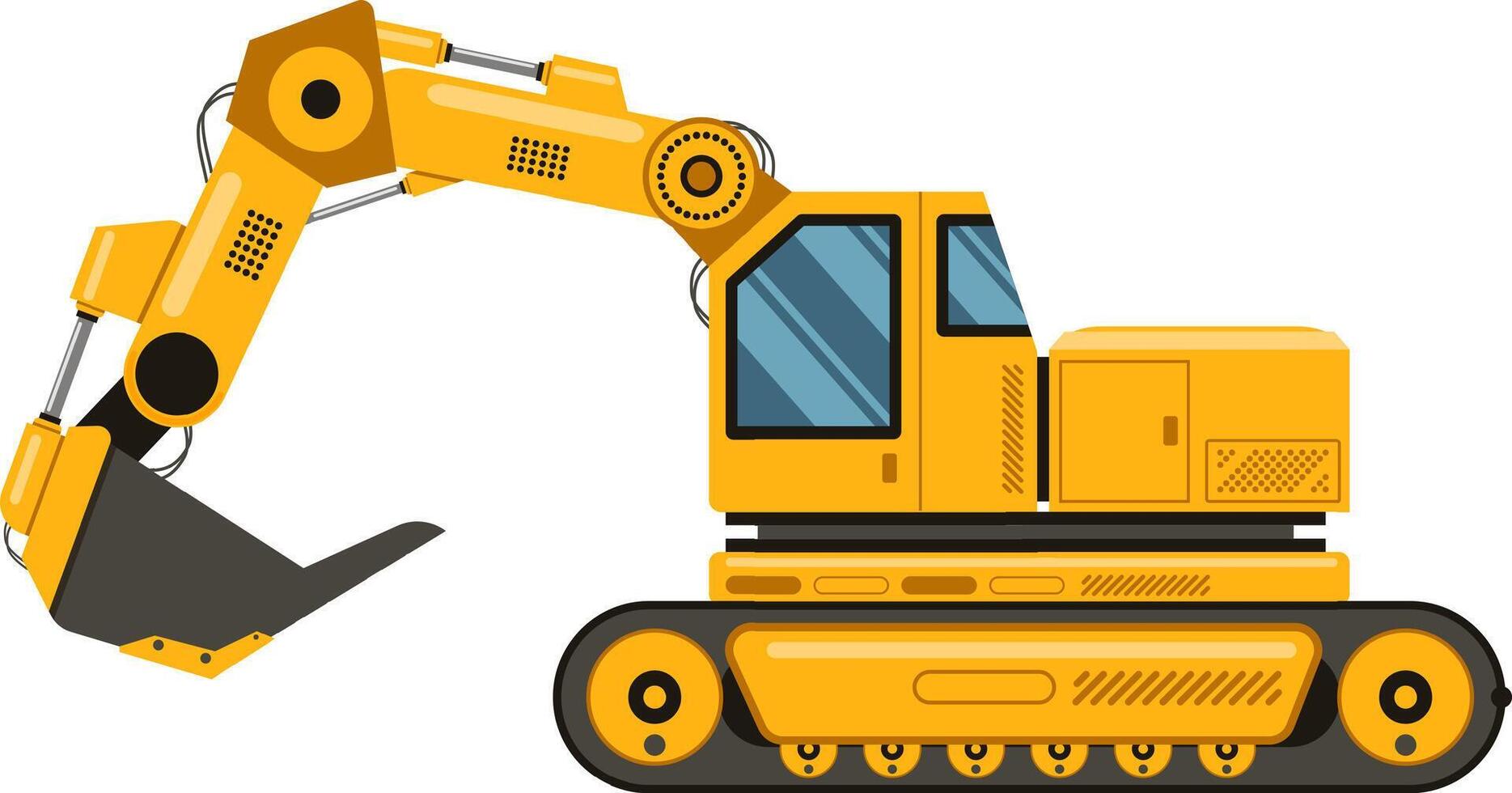 Powerful excavator extending its arm and opening its bucket, ready for digging and earthmoving tasks, perfect for construction and heavy duty projects vector
