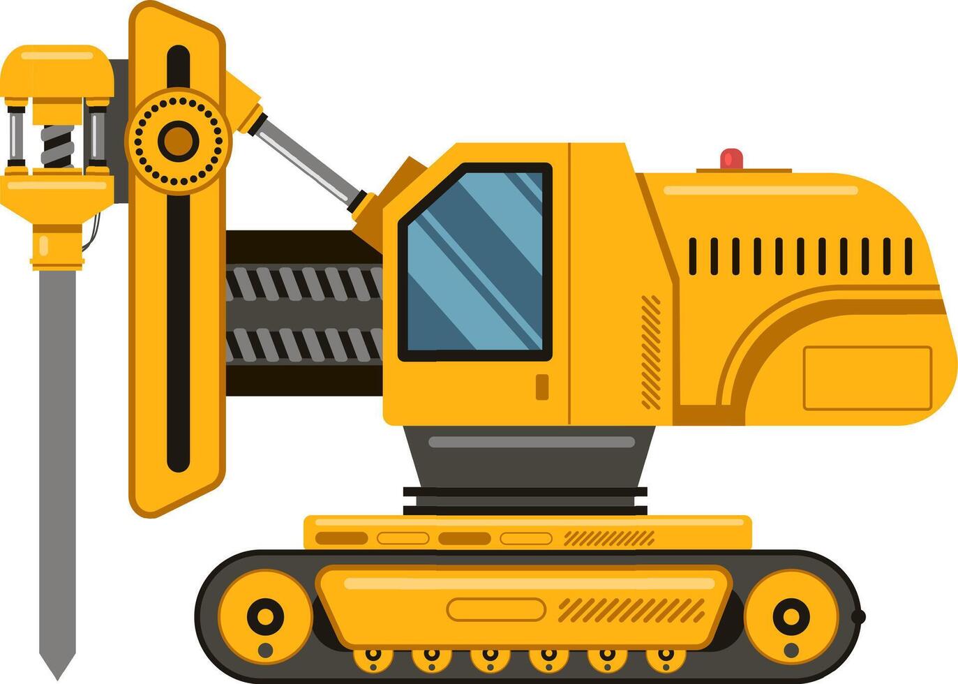 Side view of a robust yellow rotary drilling rig, highlighting its tracked base, powerful drill mechanism, and operator cabin, ready for excavating and constructing infrastructure vector