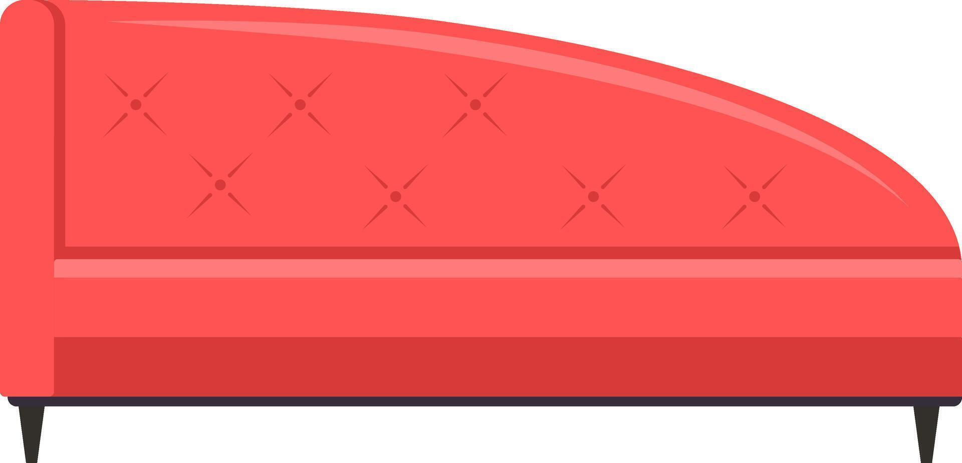 Red upholstered chaise lounge with sloping back and tufted cushions, offering a comfortable and stylish seating option against a clean white backdrop vector