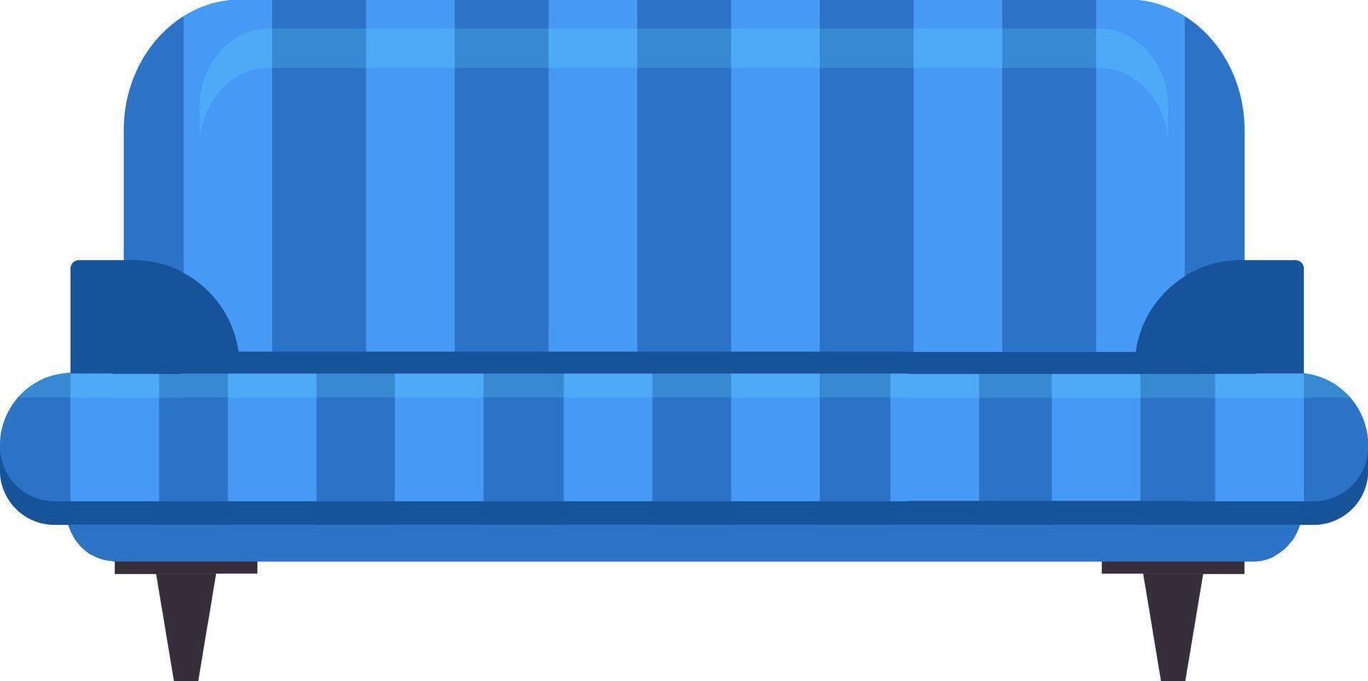 Comfortable blue striped sofa with rounded edges and black legs, offering a stylish seating solution for modern living rooms or lounge areas, creating a cozy and inviting atmosphere vector