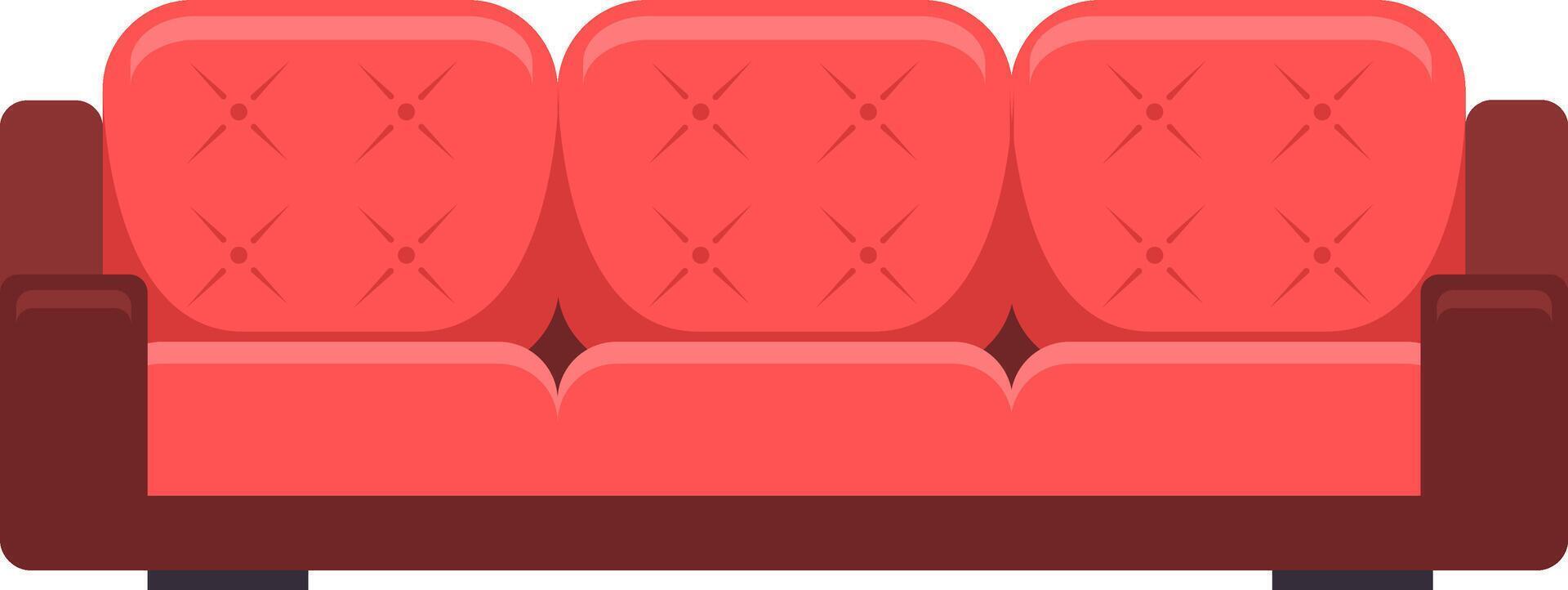 Comfortable red sofa with brown wooden base and armrests representing relaxation, style, and interior design perfect for living room or lounge area vector