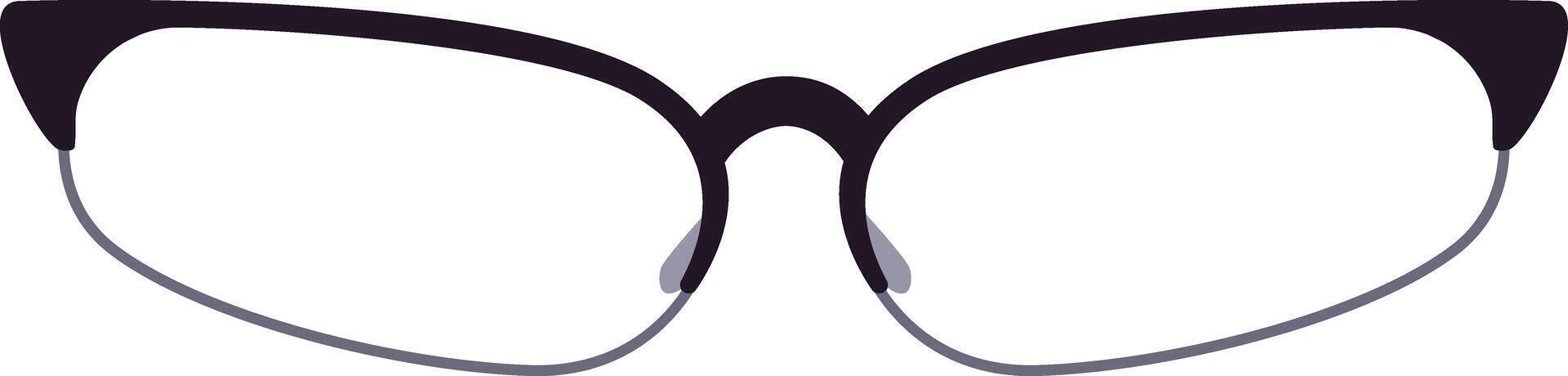 Simple illustration of black horn rimmed eyeglasses with clear lenses, shown from the front against a clean white background, emphasizing the classic and timeless design of the eyewear vector