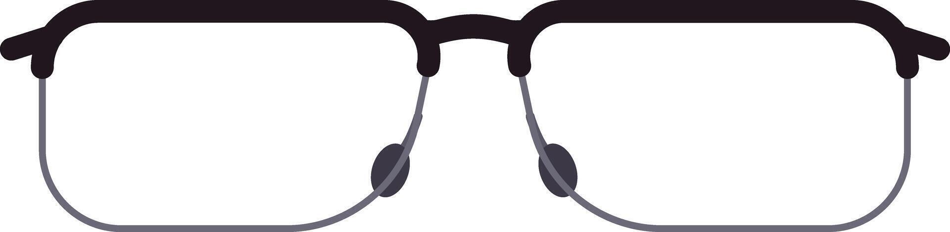 Illustration of black rimmed eyeglasses with thin metal temples and clear lenses, resting on a clean white background, perfect for eyewear related designs vector