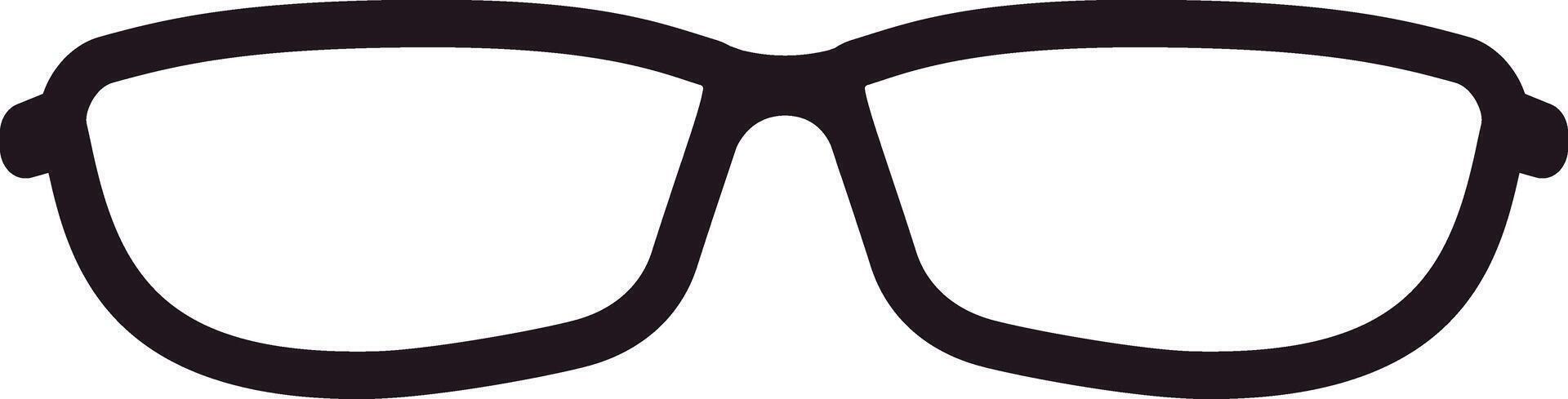 Simple black silhouette of eyeglasses icon, isolated on a white background, symbolizing vision correction, showcasing style, and embodying intellectualism in a minimalistic design vector