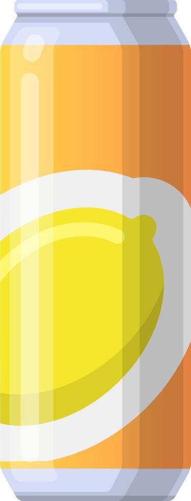Refreshing lemon soda in an aluminum can featuring a vibrant lemon design, offering a deliciously sweet and fizzy drink ideal for satisfying thirst on warm summer days vector