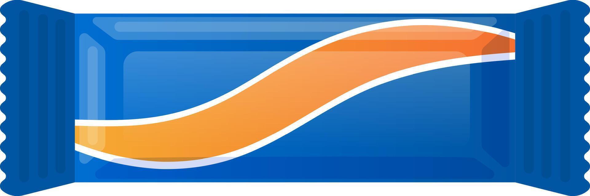 Glossy blue and orange chocolate bar packaging featuring a central wavy design, evoking feelings of indulgence and the anticipation of a delicious sweet treat vector