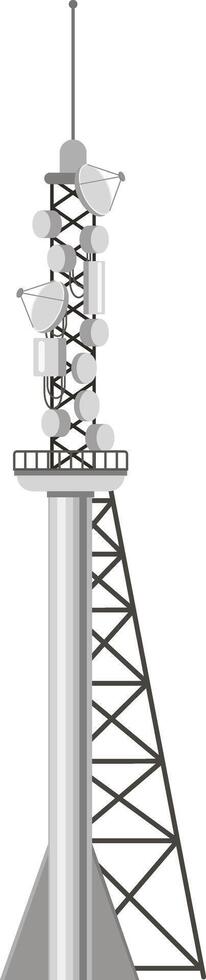 Telecommunication tower with various antennas and satellite dishes is transmitting data, ensuring seamless communication and connectivity in modern world vector