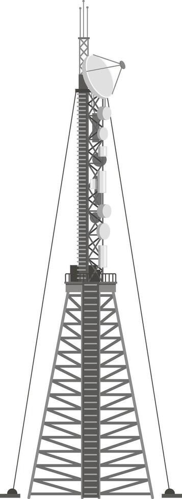 Telecommunication tower with satellite dish and several antennas is connecting people and providing global communication ensuring internet and television broadcasting vector