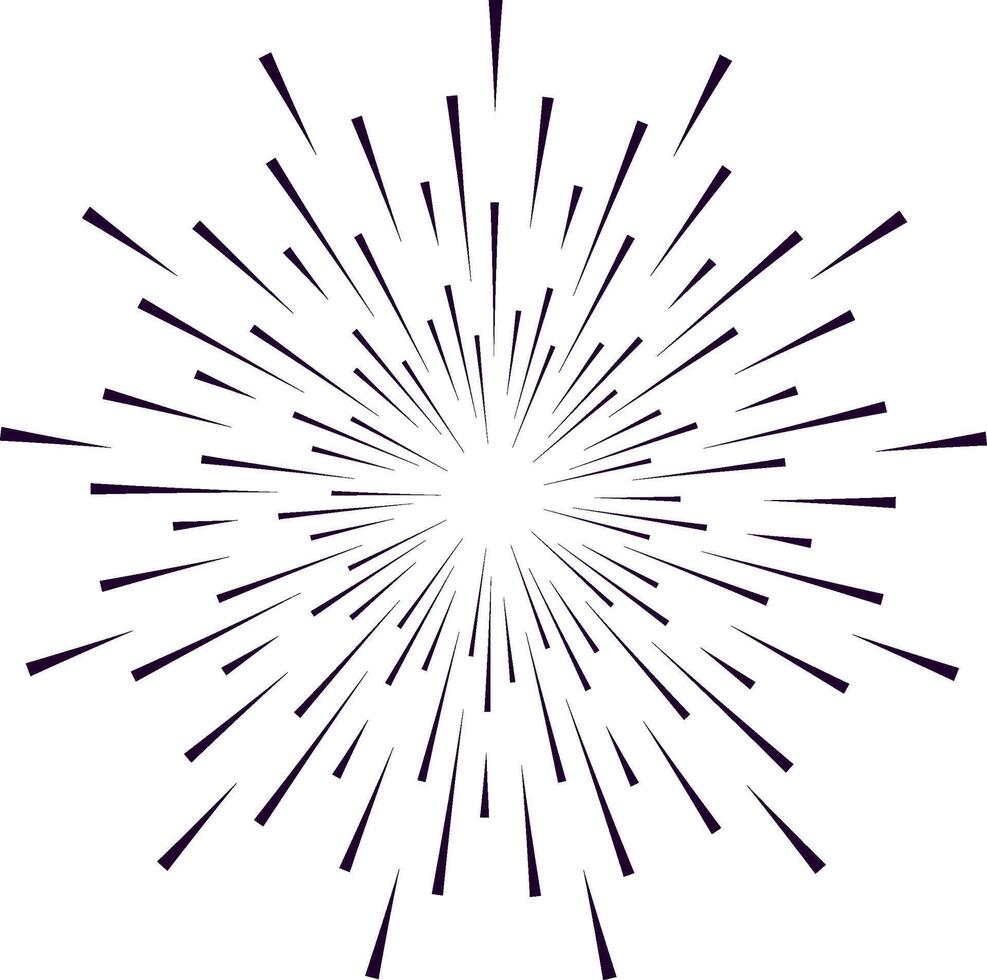 Concentrated burst of speed lines spreading out from the center forming a starburst or sunburst effect on a white background, ideal for conveying concepts of speed, energy, explosion or celebration vector
